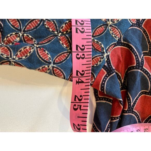 India-made 100% Organic Cotton Tunic Red & Blue pattern - Picture 7 of 14